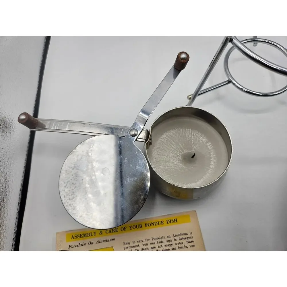 Vintage Mid Centry Modern Fondue‎ Pot Buehner Wanner Blue Wood Handle